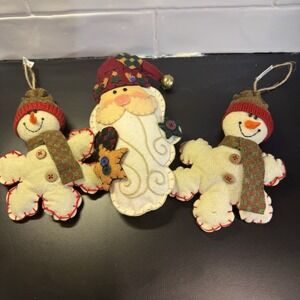 Felt Christmas ornaments‎ Santa And Snowman Snowflakes Set Of 3